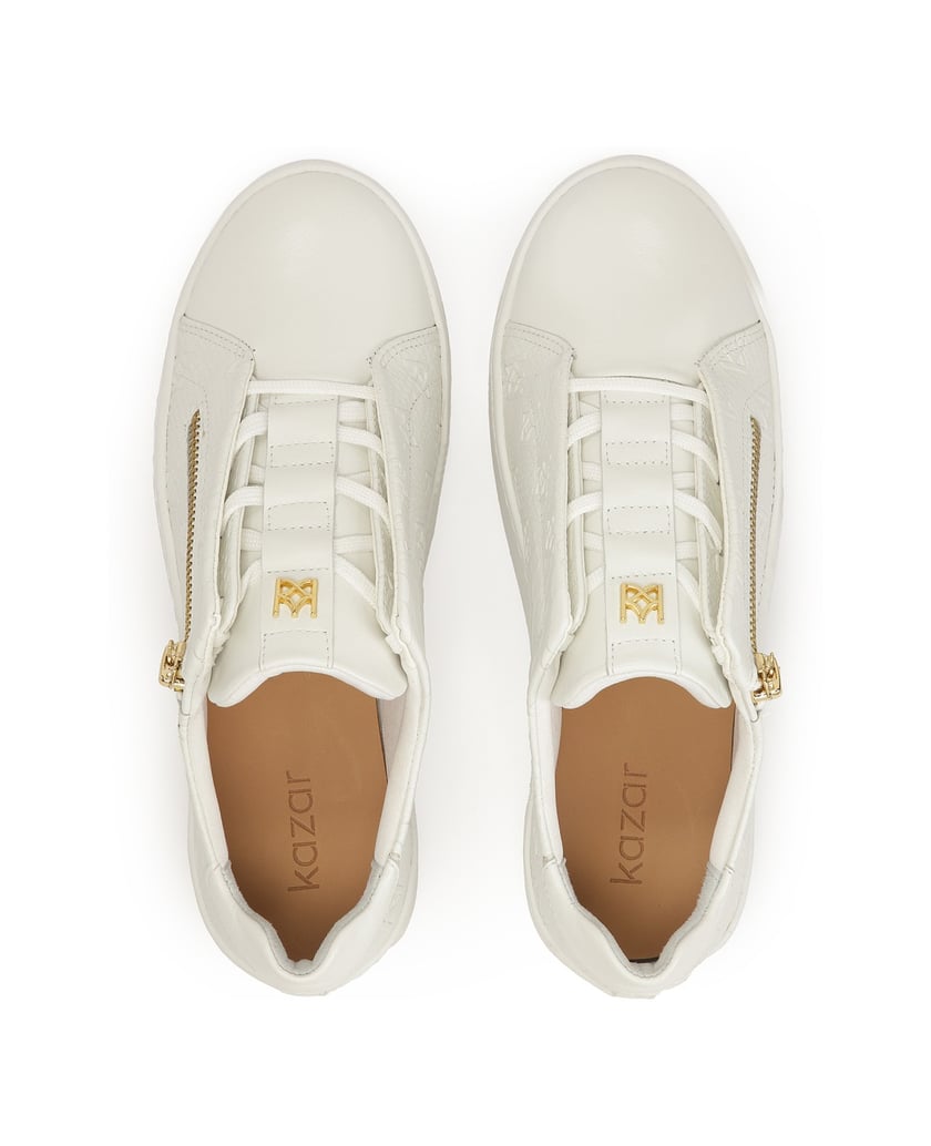 Kazar-White-sneakers-with-embossed-pattern-and-zipper-closure-bílá