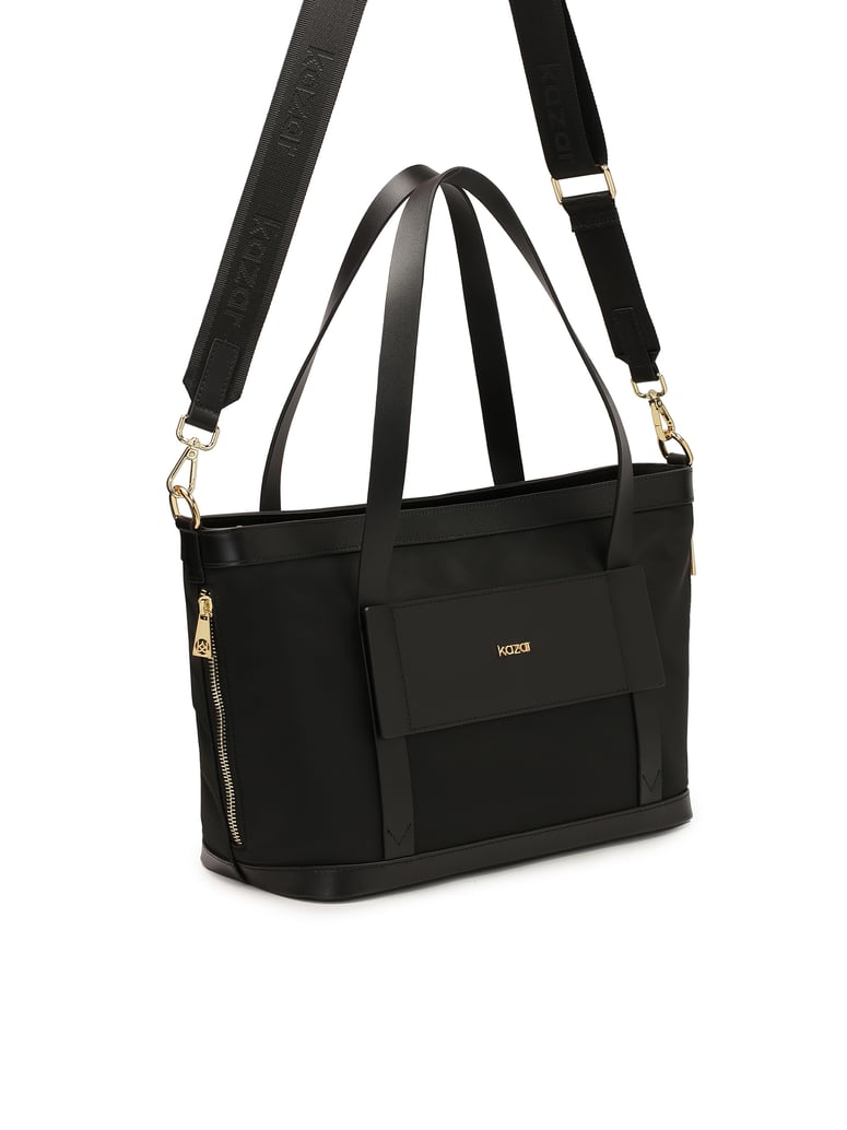 Kazar-Handtasche-aus-Stoff-und-Leder-mit-Griff