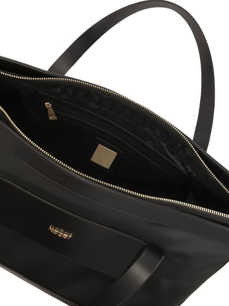 Kazar-Handtasche-aus-Stoff-und-Leder-mit-Griff