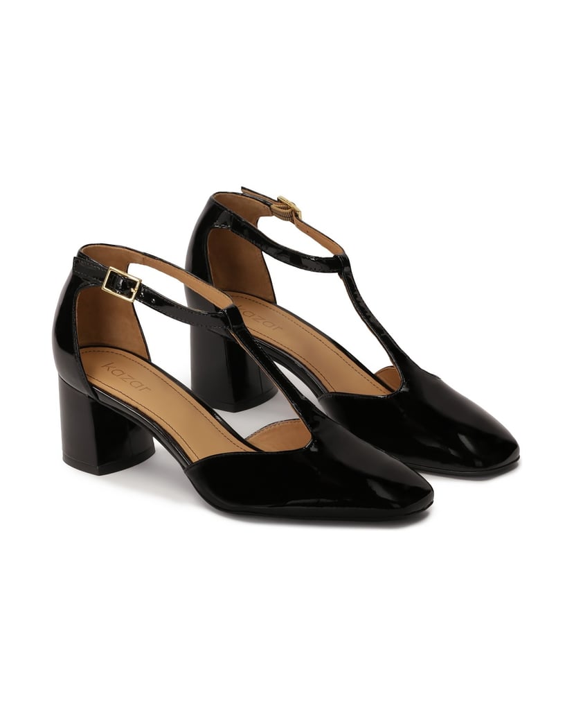 Kazar-Patent-leather-semi-open-toe-pumps-on-a-post-čierna