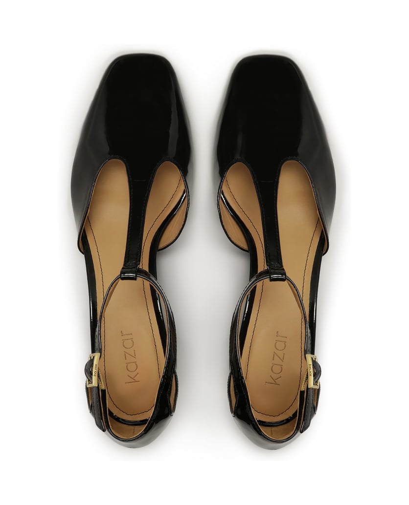 Kazar-Patent-leather-semi-open-toe-pumps-on-a-post-čierna