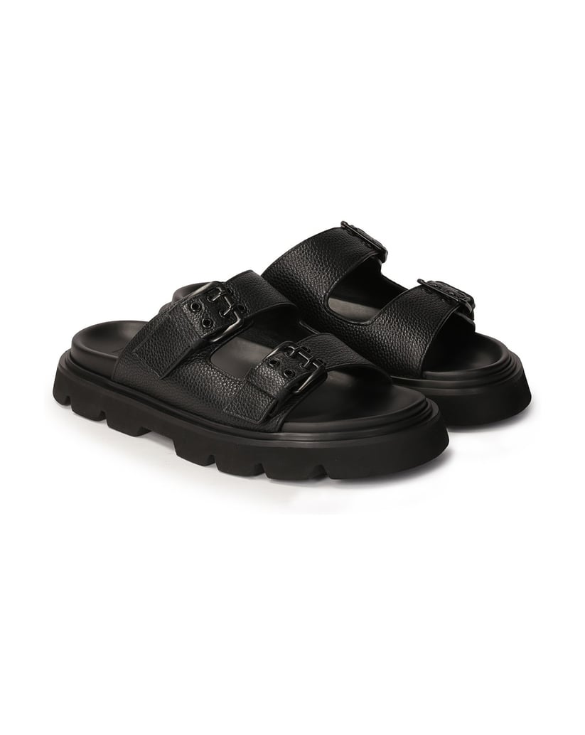 Kazar-Leather-slides-on-a-thick-sole-čierna