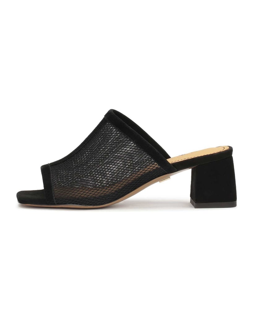 Kazar-Black-mesh-mules-on-a-low-post-černá