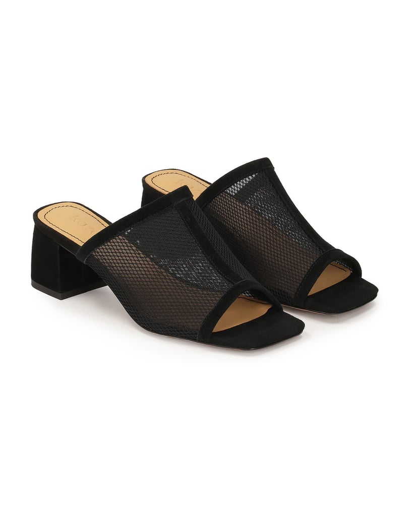 Kazar-Black-mesh-mules-on-a-low-post-černá