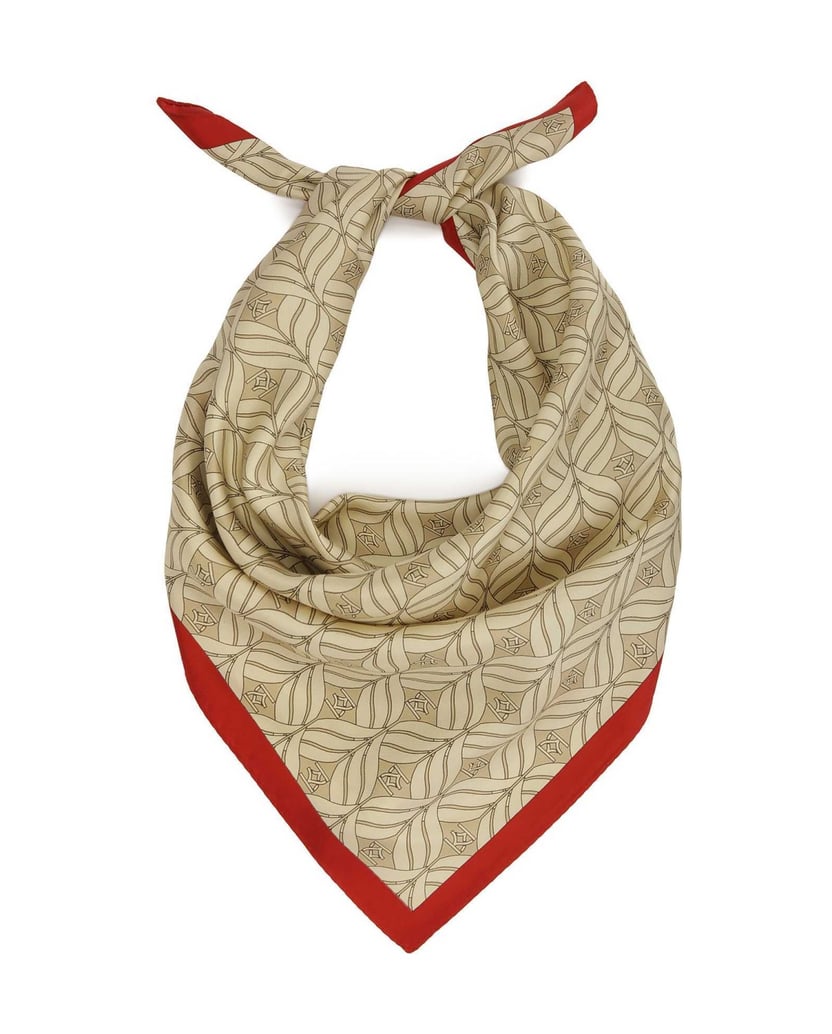 Kazar-Silk-beige-scarf-with-red-accent-béžová