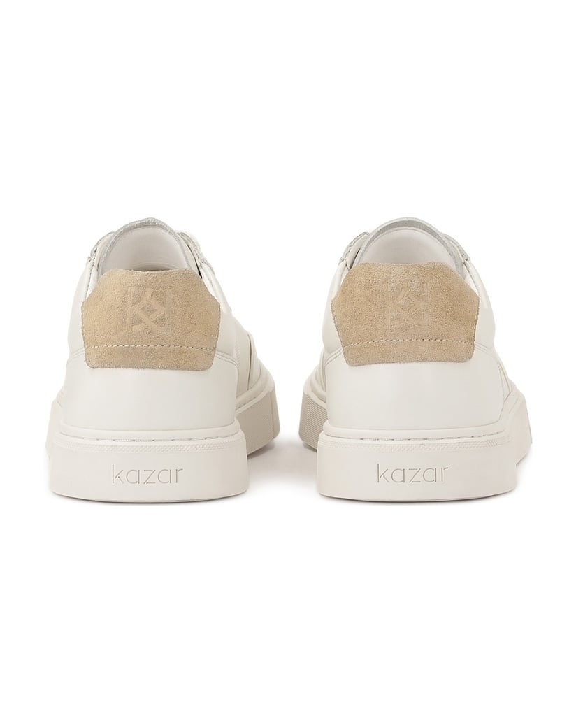 Kazar-Weiße-Ledersneakers-mit-beigem-Einsatz-weiss