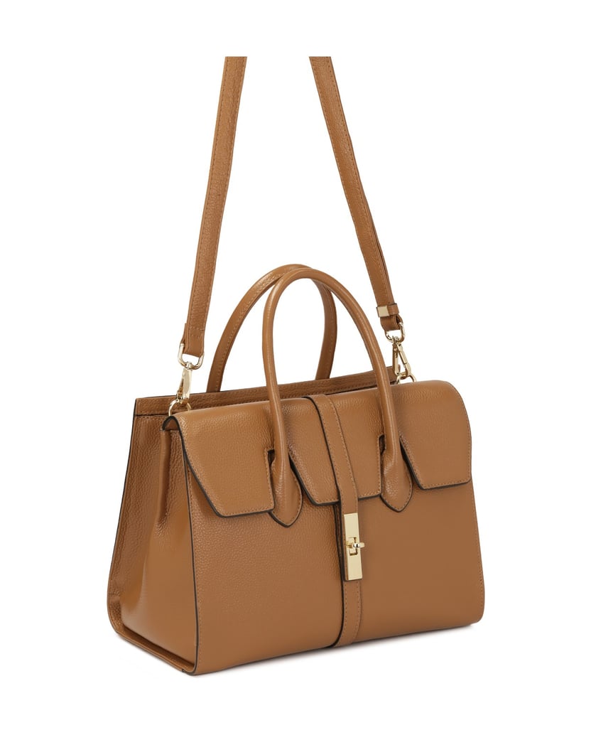 Kazar-Leather-handbag-with-fine-flap-and-clasp-velbloudí