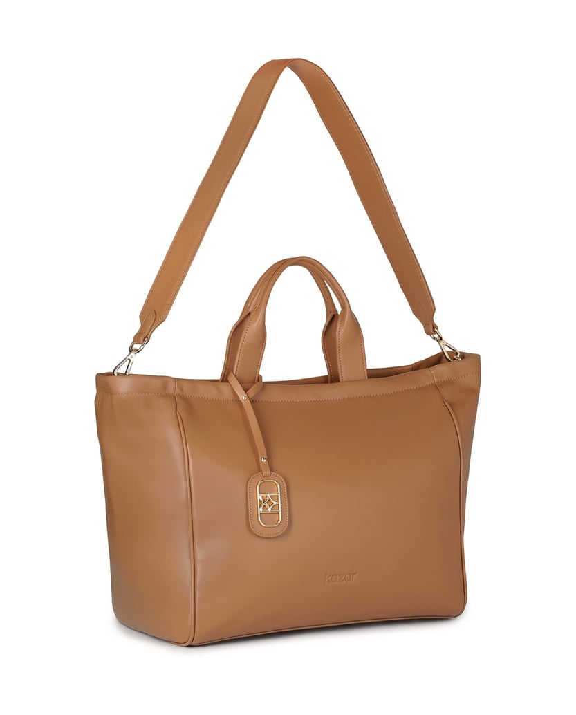 Kazar-Braune-Lederhandtasche-mit-Schlüsselring-camel