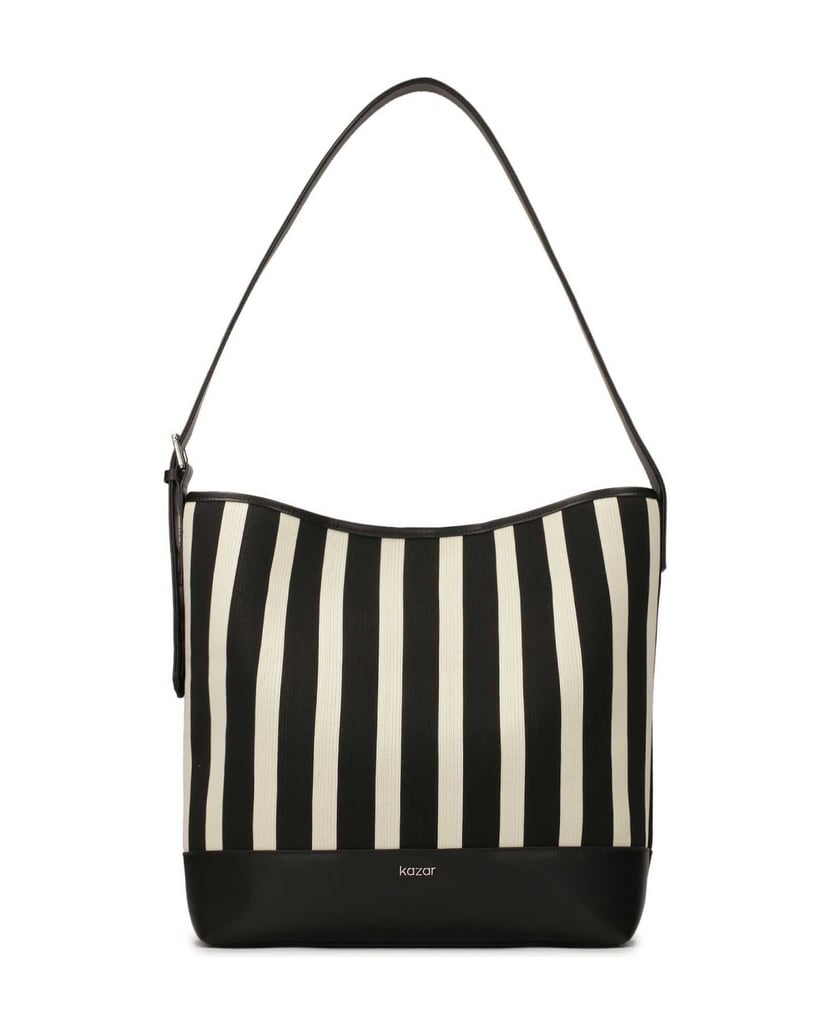 Kazar-Große-gestreifte-Handtasche-aus-Stoff-un-schwarz