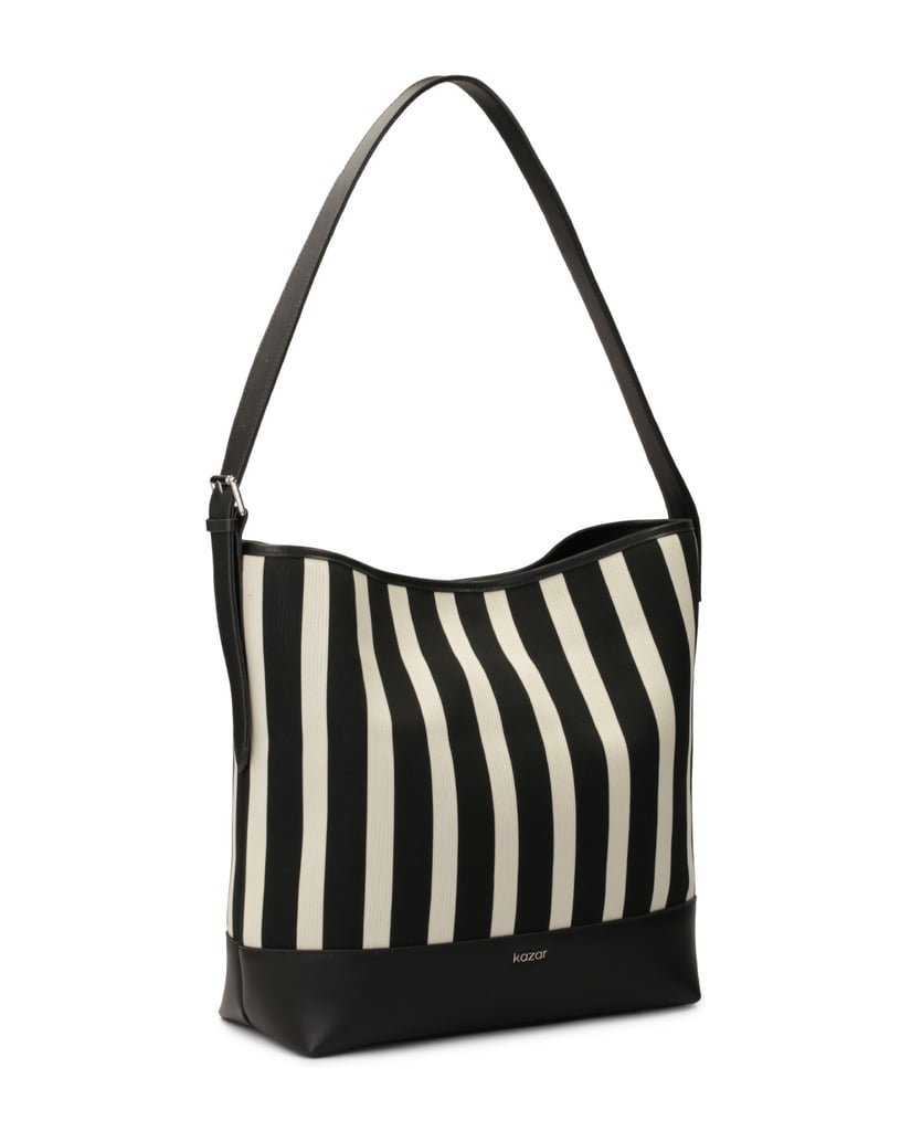 Kazar-Große-gestreifte-Handtasche-aus-Stoff-un-schwarz