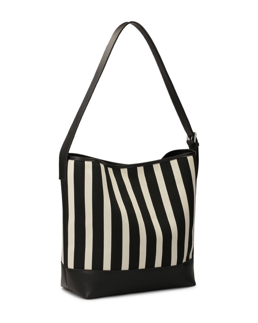 Kazar-Große-gestreifte-Handtasche-aus-Stoff-un-schwarz