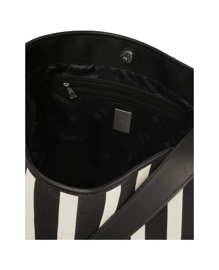 Kazar-Große-gestreifte-Handtasche-aus-Stoff-un-schwarz