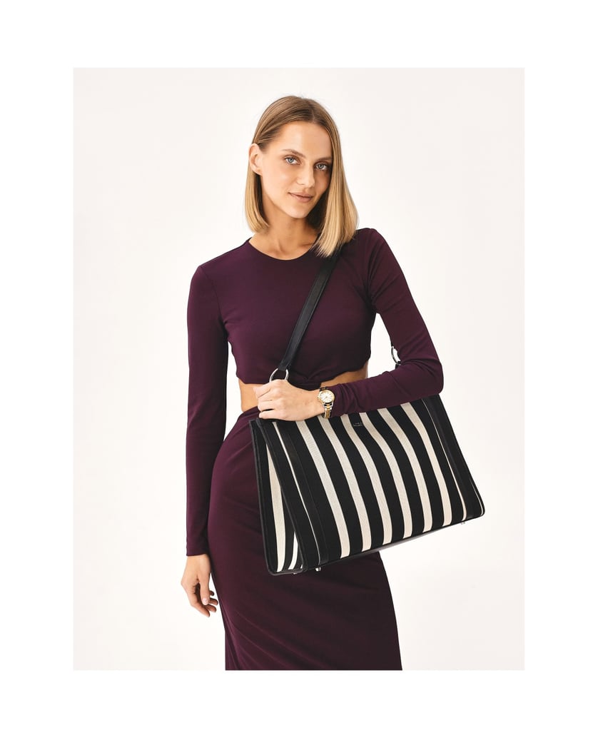 Kazar-Large-striped-tote-bag-černá