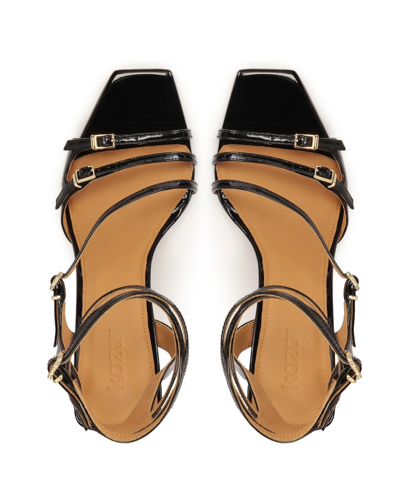 Kazar-Patent-leather-black-strappy-sandals-čierna