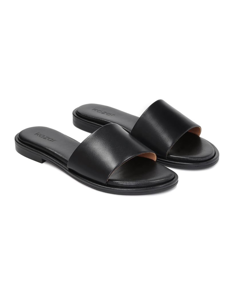Kazar-Black-leather-slides-on-a-flat-sole-černá