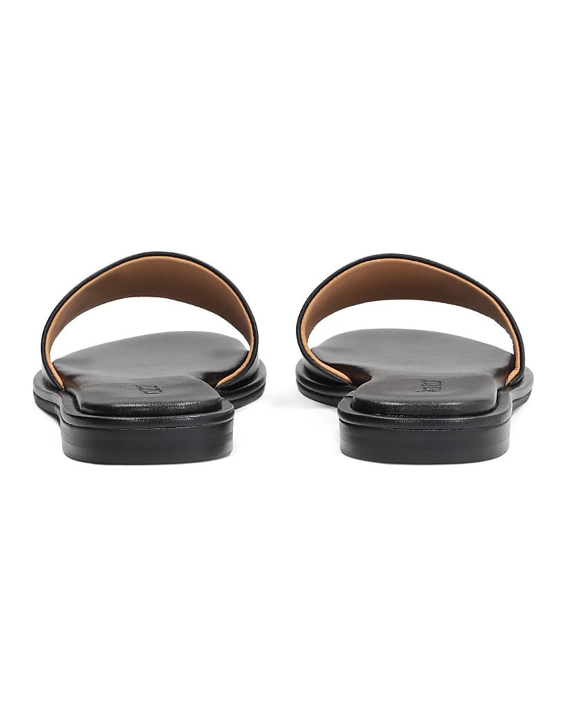 Kazar-Black-leather-slides-on-a-flat-sole-černá