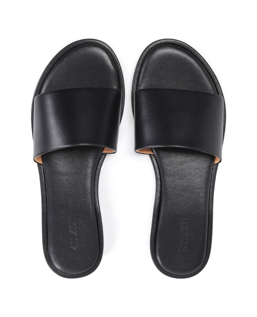 Kazar-Black-leather-slides-on-a-flat-sole-černá