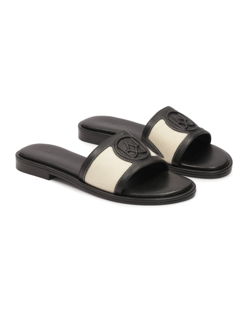 Kazar-Schwarze-Lederrutschen-mit-hellen-Einsät-schwarz