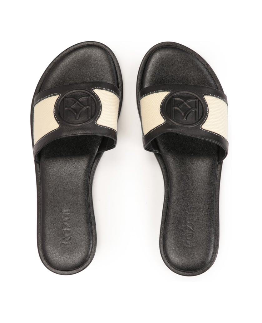 Kazar-Schwarze-Lederrutschen-mit-hellen-Einsät-schwarz