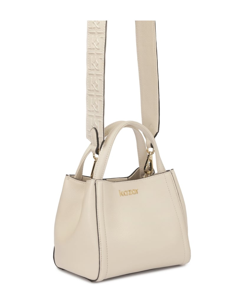 Kazar-Soft-cream-handbag-with-monogram-embossed-strap-bílá