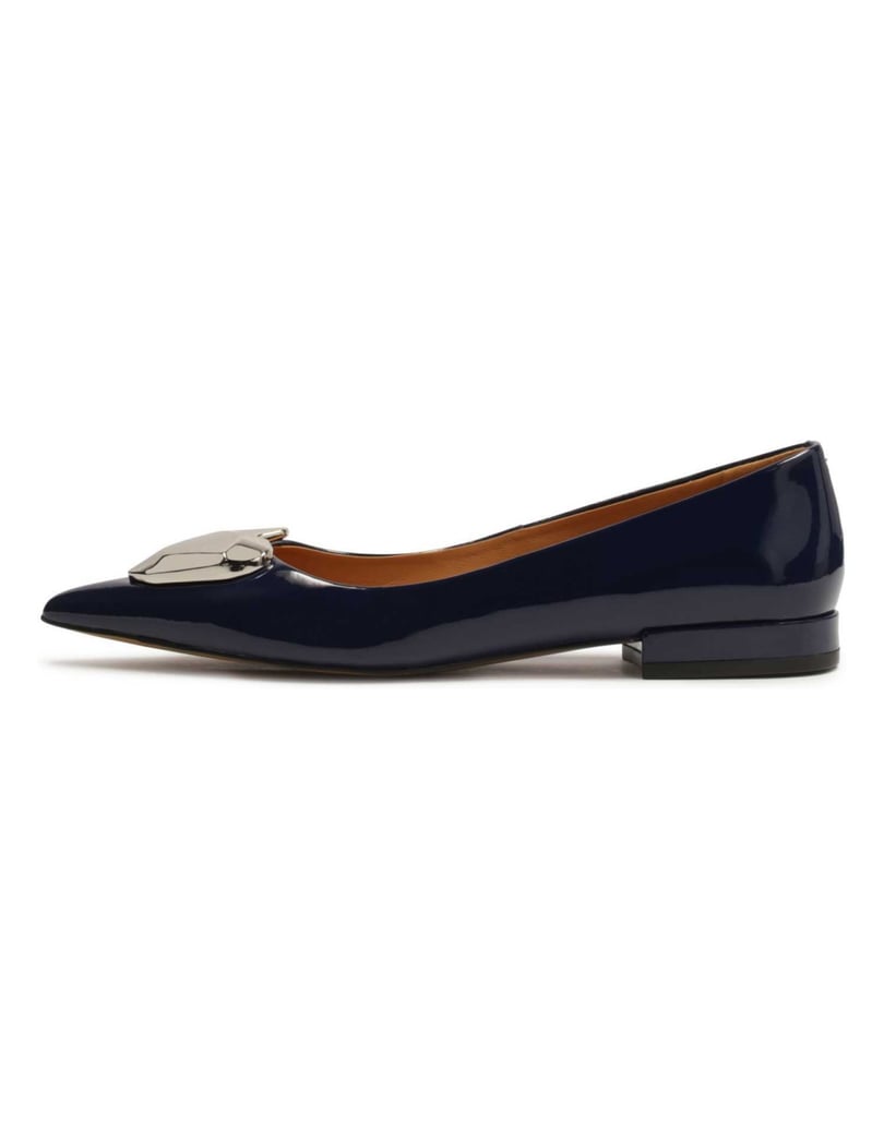 Kazar-Navy-blue-flat-pumps-with-large-embellishment-tmavě-modrá