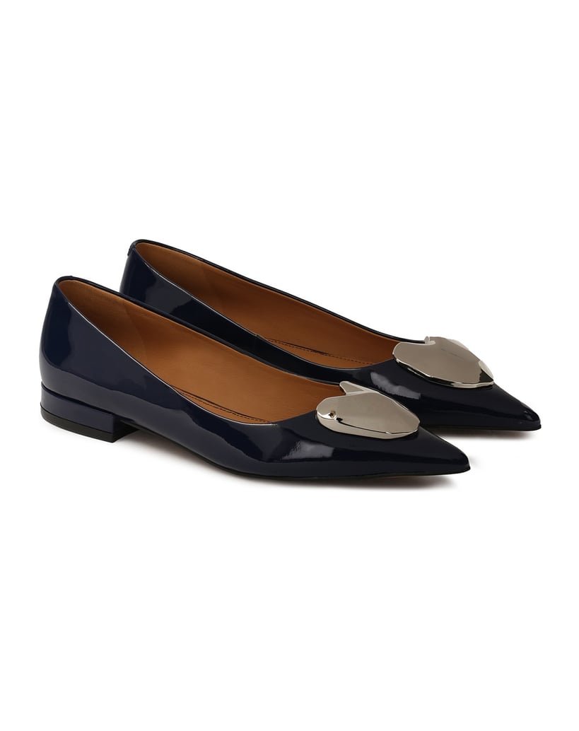 Kazar-Navy-blue-flat-pumps-with-large-embellishment-tmavě-modrá
