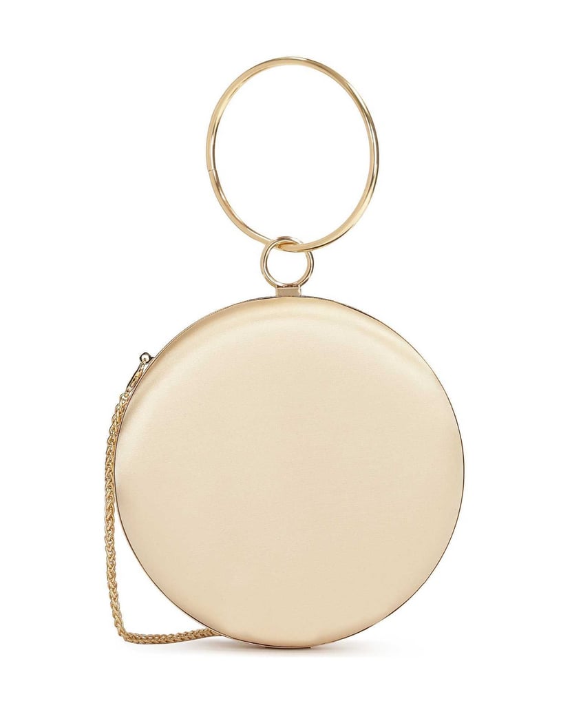 Kazar-Steife-runde-Handtasche-aus-goldenem-Sto-gold