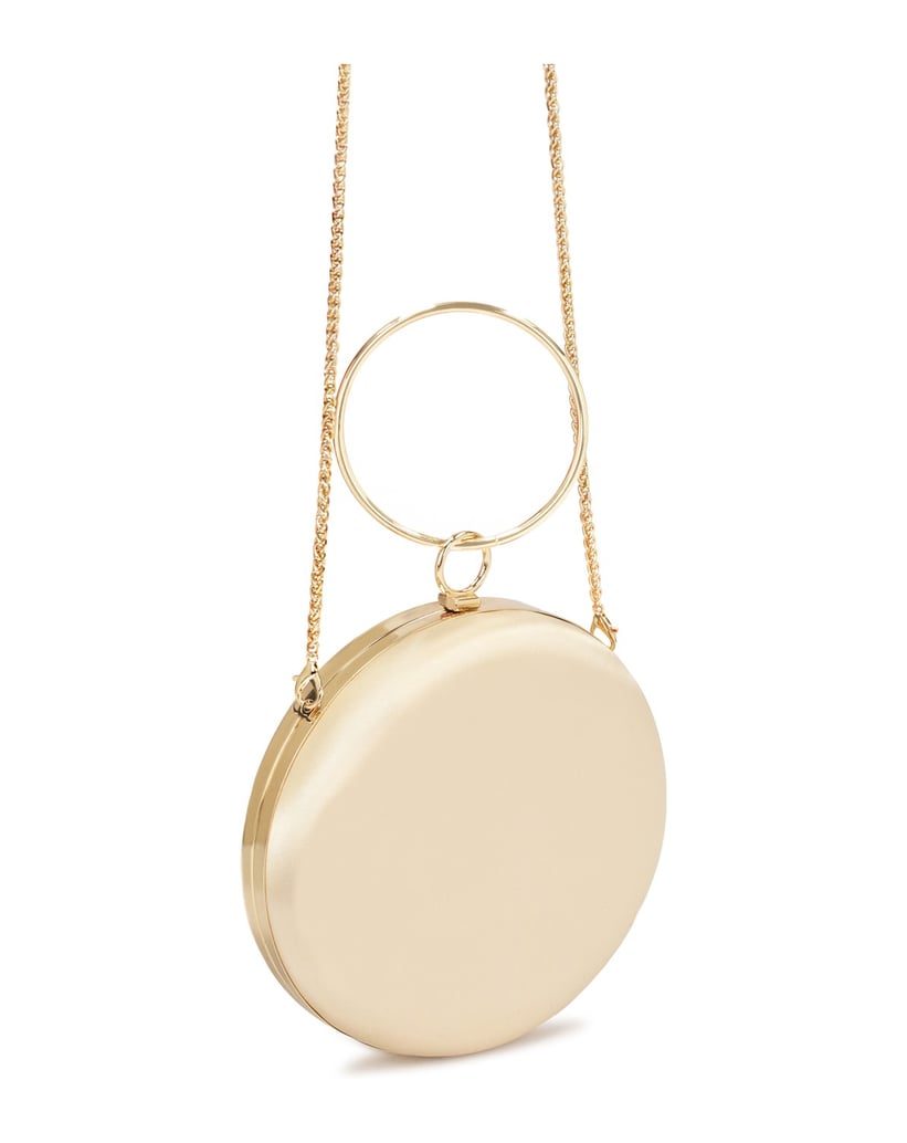 Kazar-Steife-runde-Handtasche-aus-goldenem-Sto-gold