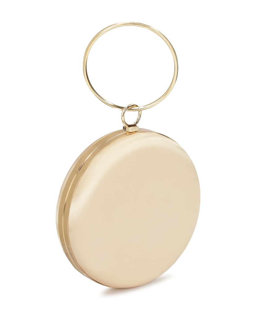 Kazar-Steife-runde-Handtasche-aus-goldenem-Sto-gold