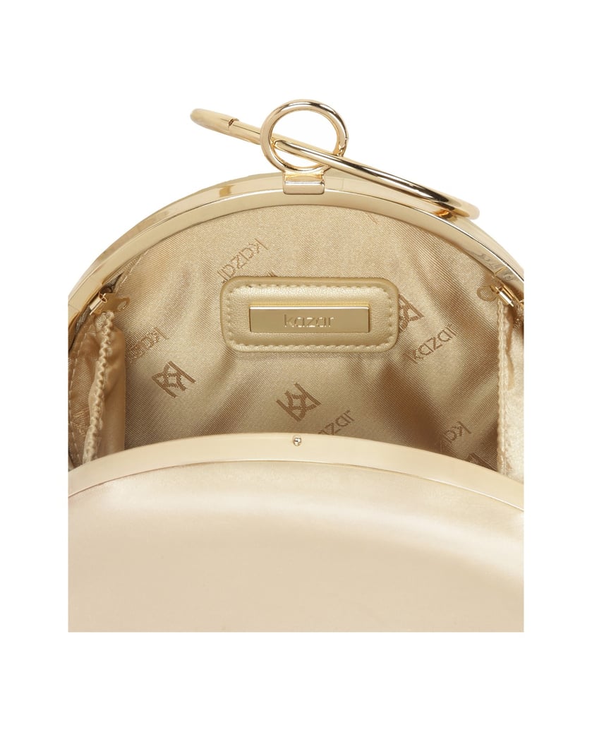 Kazar-Steife-runde-Handtasche-aus-goldenem-Sto-gold
