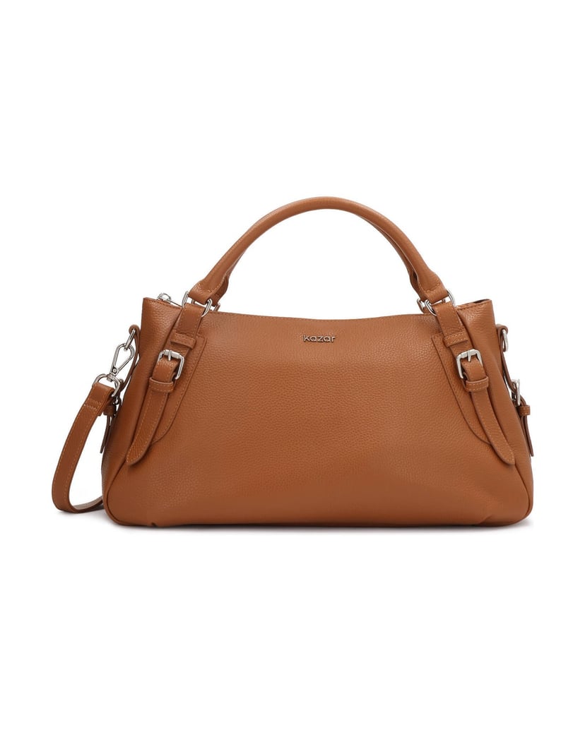 Kazar-Light-brown-leather-handbag-with-handles-and-silver-details-velbloudí
