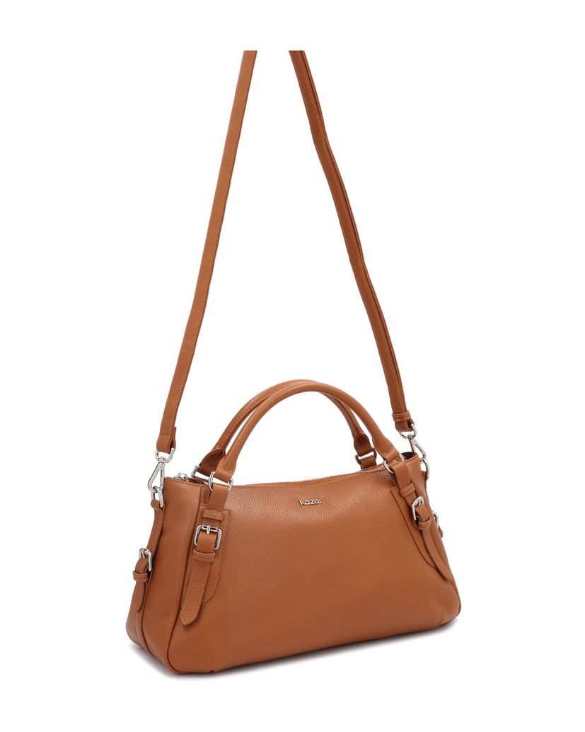Kazar-Light-brown-leather-handbag-with-handles-and-silver-details-velbloudí