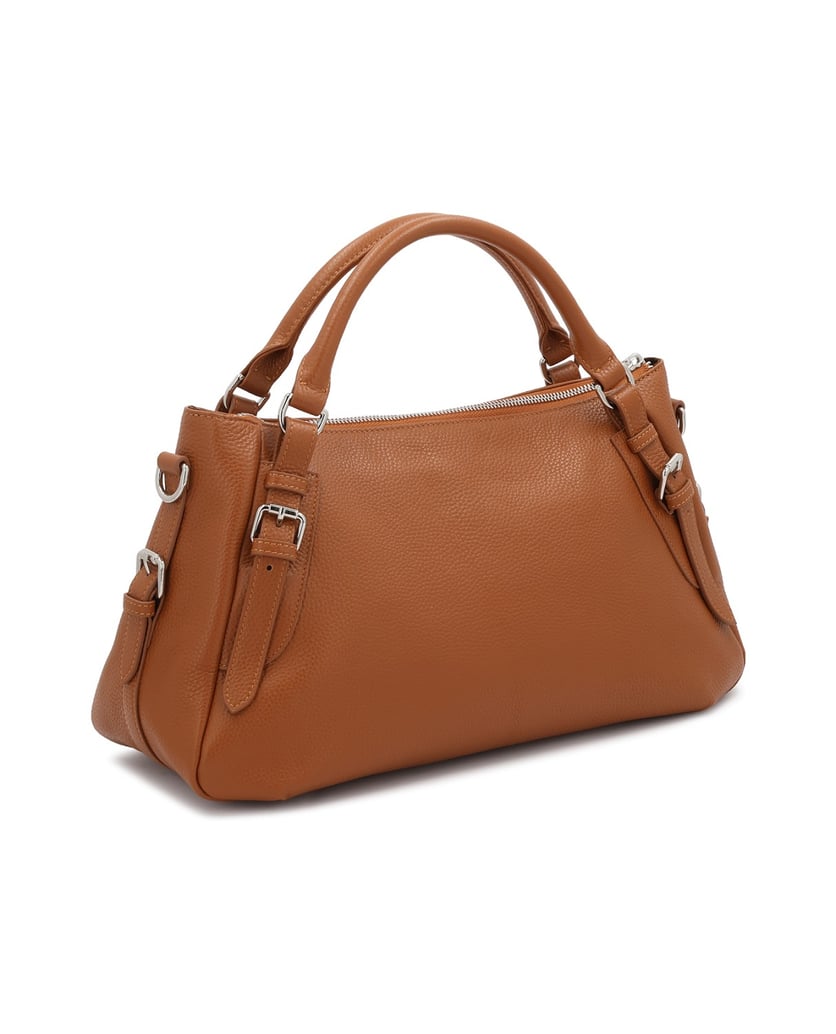 Kazar-Light-brown-leather-handbag-with-handles-and-silver-details-velbloudí
