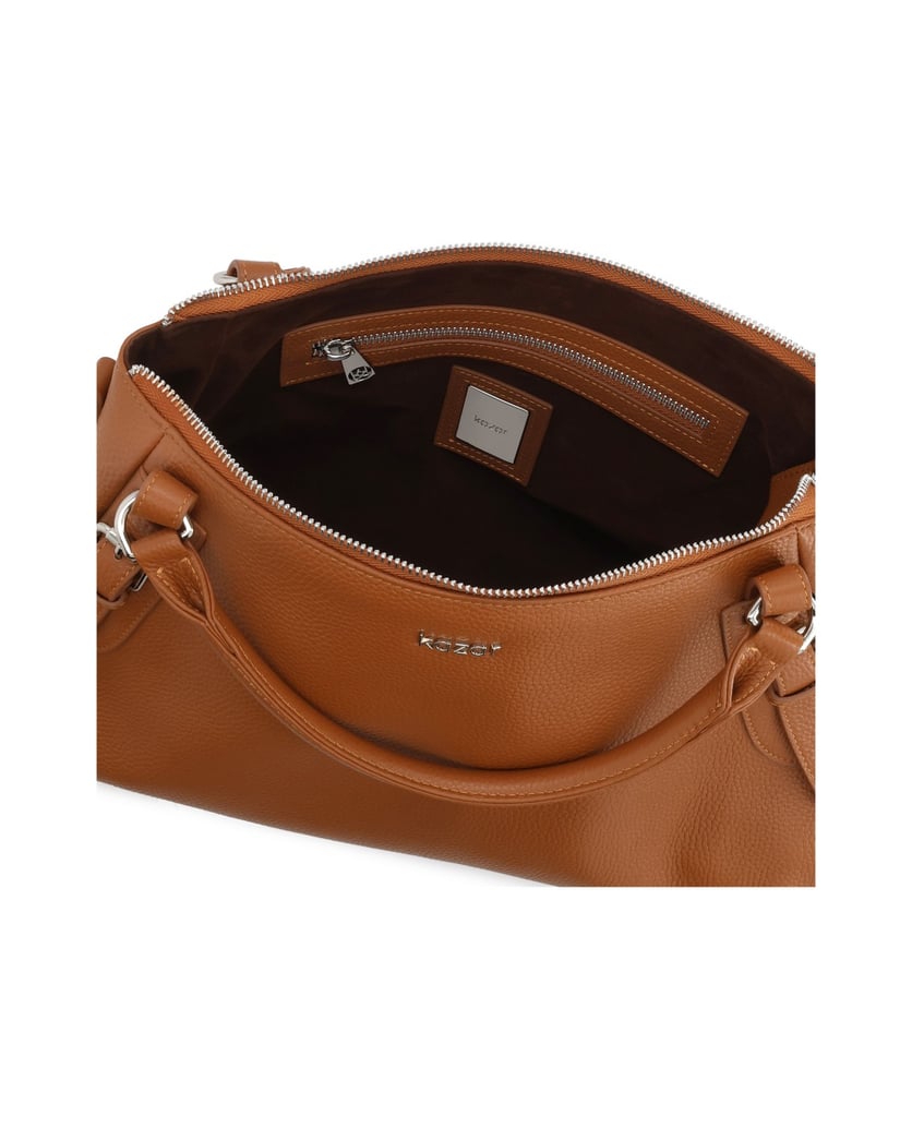 Kazar-Light-brown-leather-handbag-with-handles-and-silver-details-velbloudí