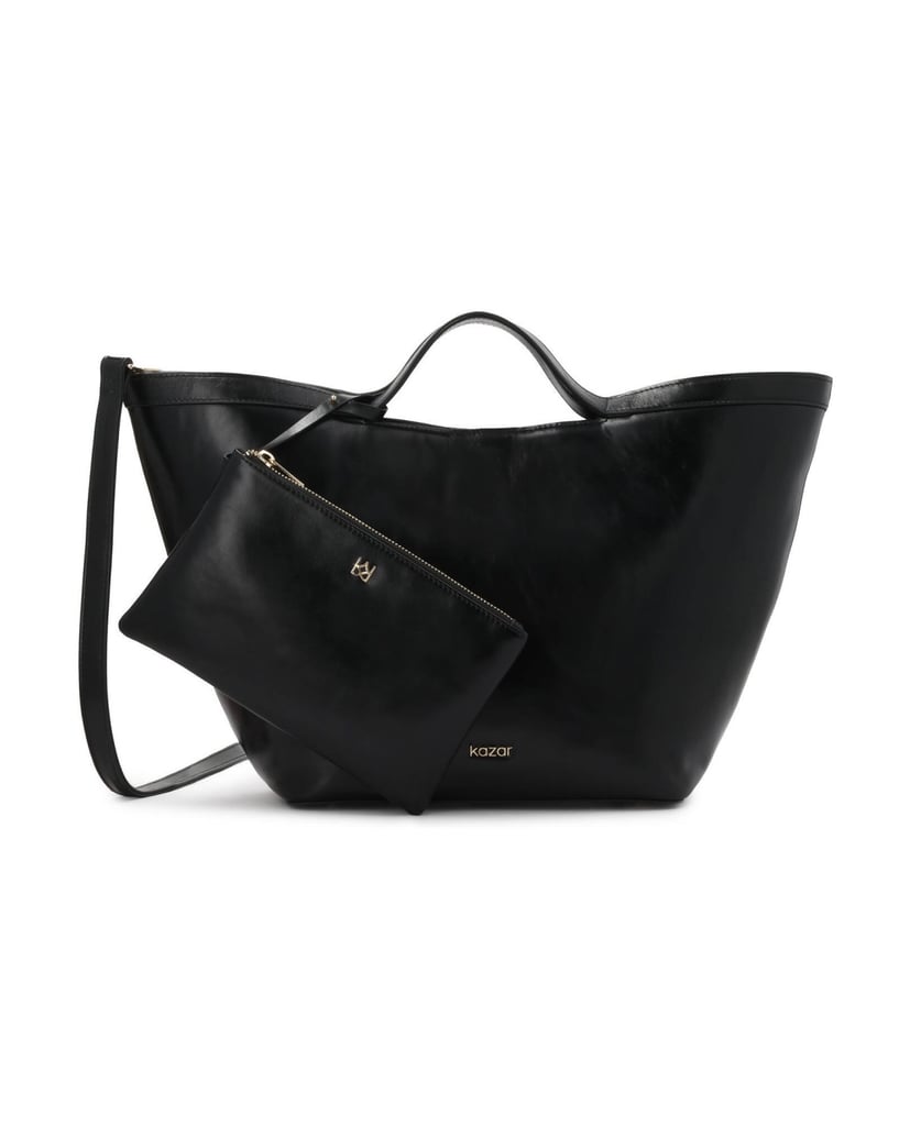 Kazar-Elegant-black-leather-handbag-with-gold-logo-čierna