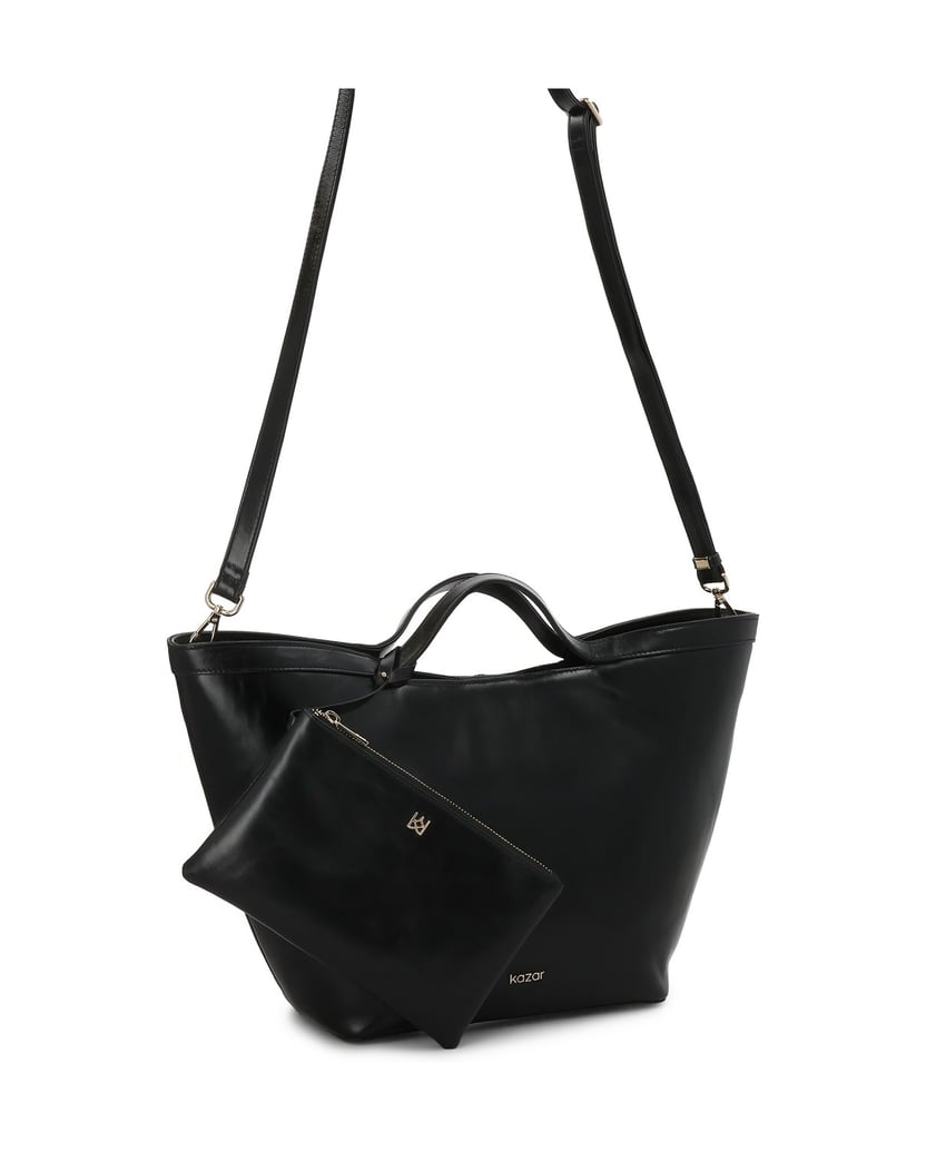 Kazar-Elegant-black-leather-handbag-with-gold-logo-čierna
