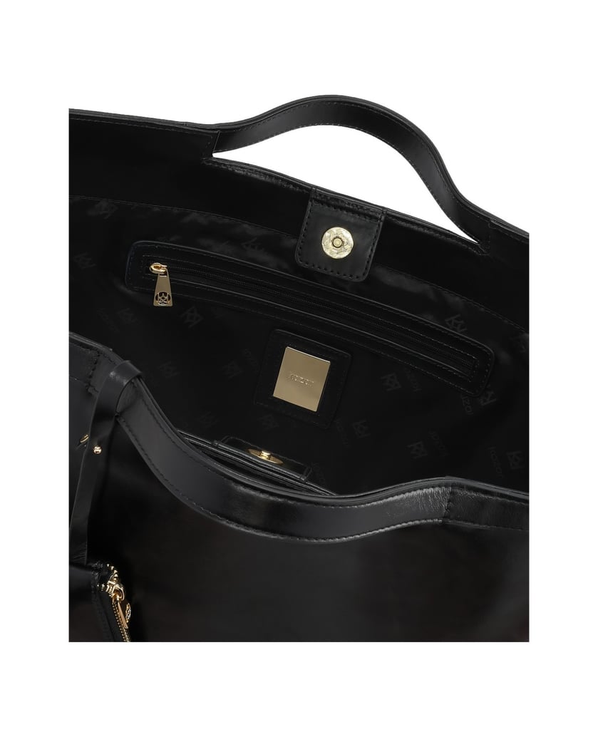 Kazar-Elegant-black-leather-handbag-with-gold-logo-čierna