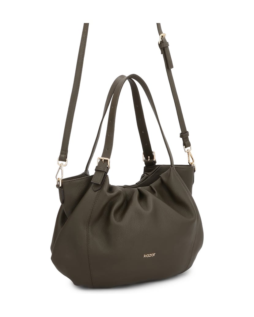 Kazar-Olive-handbag-with-a-loose-rounded-cut-zelená