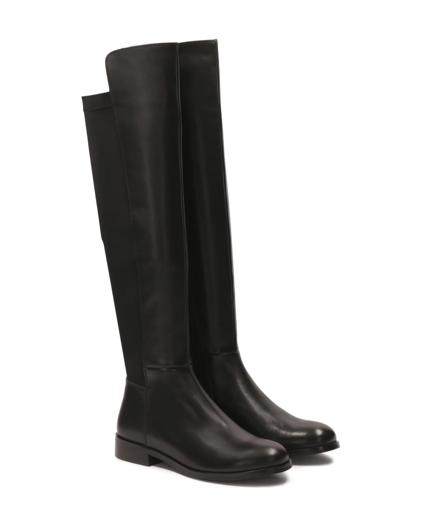 Kazar-Black-flat-boots-in-leather-and-fabric-černá