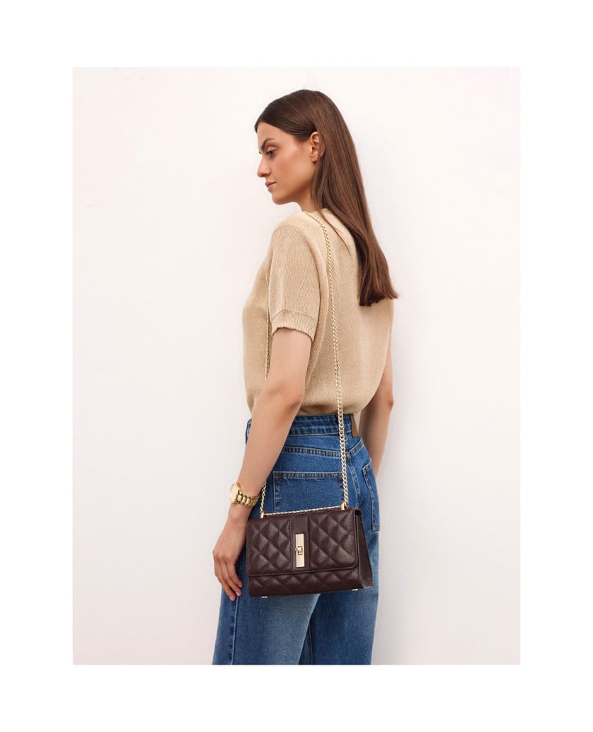 Kazar-Quilted-brown-chain-handbag-hnědá
