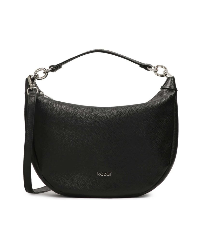 Kazar-Black-rounded-leather-handbag-černá