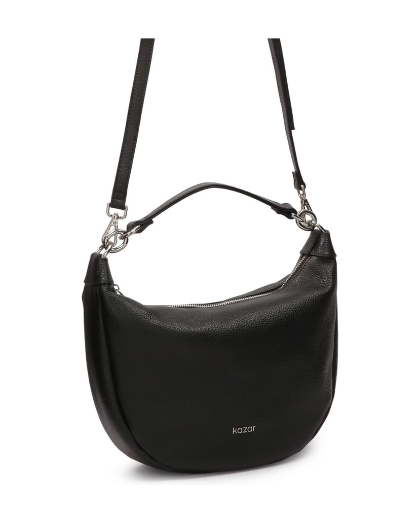 Kazar-Black-rounded-leather-handbag-černá