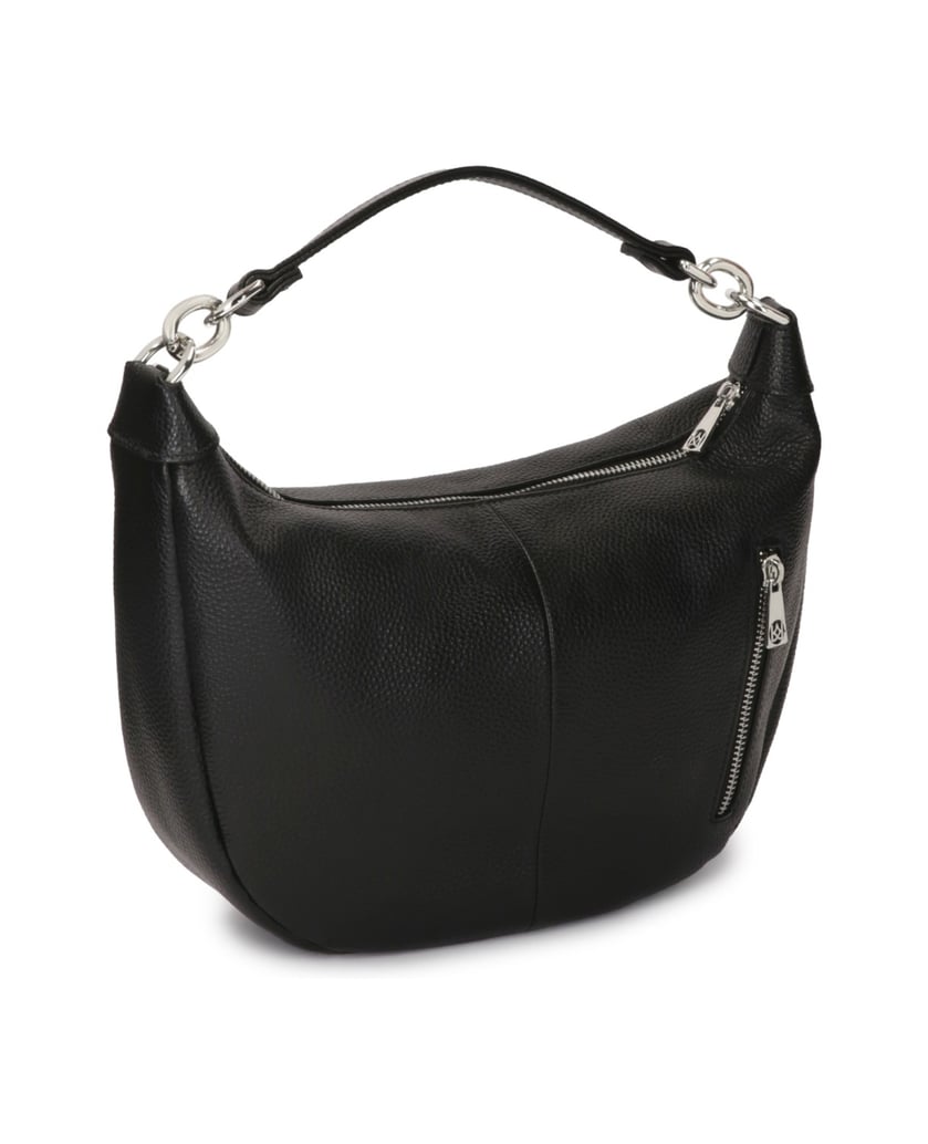 Kazar-Black-rounded-leather-handbag-černá
