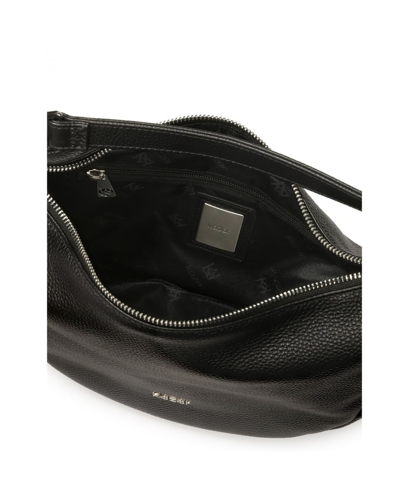 Kazar-Black-rounded-leather-handbag-černá
