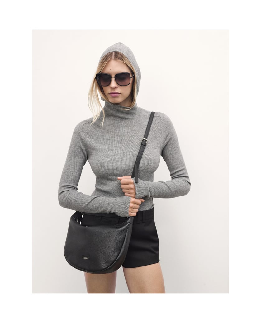 Kazar-Black-rounded-leather-handbag-černá