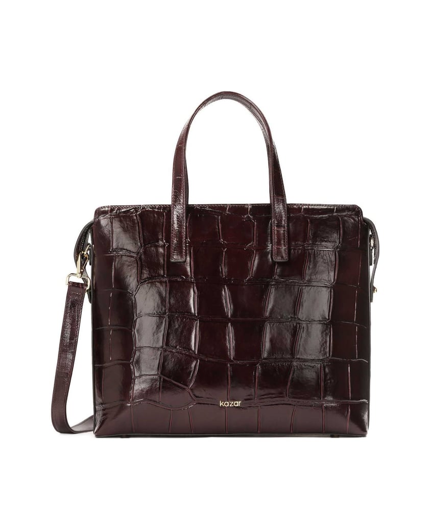 Kazar-Maroon-embossed-leather-handbag-with-case-holder-červená