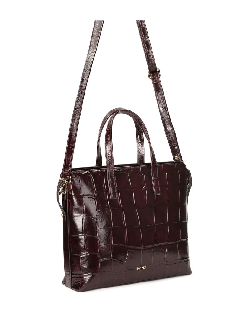 Kazar-Maroon-embossed-leather-handbag-with-case-holder-červená