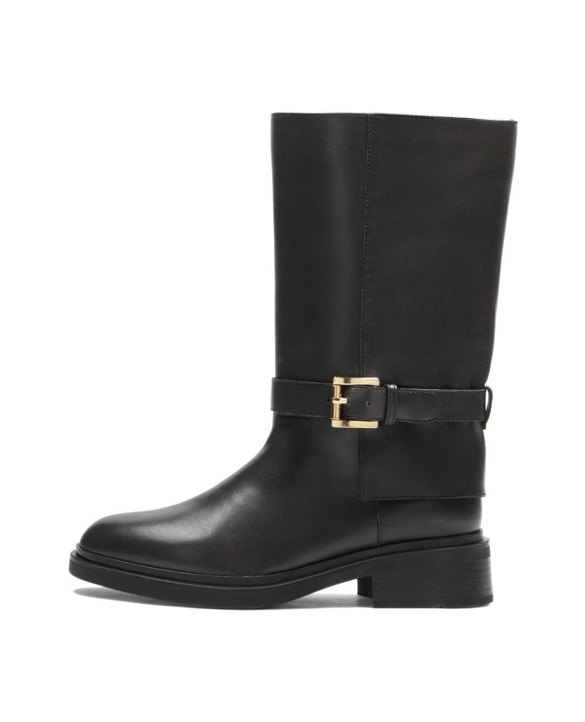 Kazar-Flat-leather-boots-decorated-with-a-strap-černá