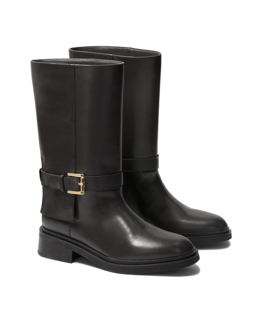 Kazar-Flat-leather-boots-decorated-with-a-strap-černá