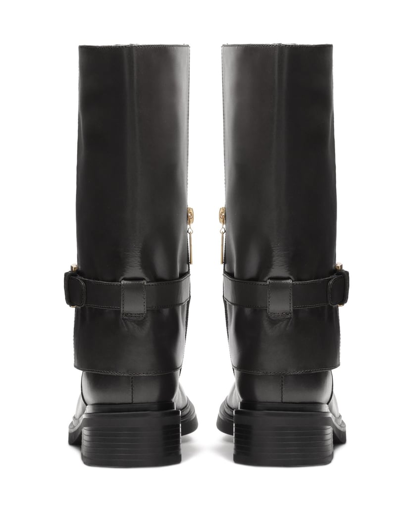 Kazar-Flat-leather-boots-decorated-with-a-strap-černá